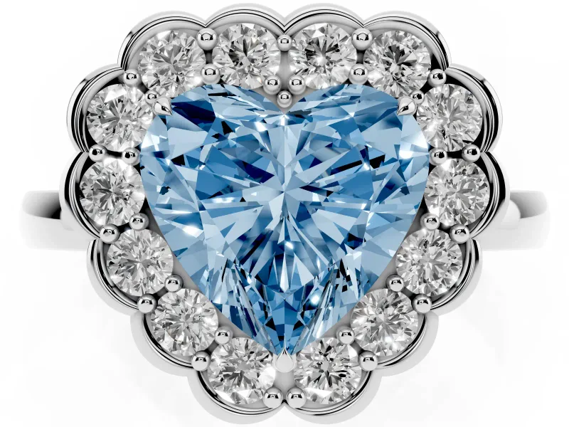 Heart-Shaped Halo Engagement Ring Setting for a Fancy Blue Lab-Grown Diamond | Sterling Silver - Design NV-24719