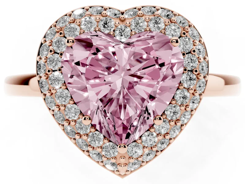 Heart-Shaped Pave Halo Engagement Ring Setting for a Fancy Pink Lab-Grown Diamond | Slim Plain Band | Rose Gold