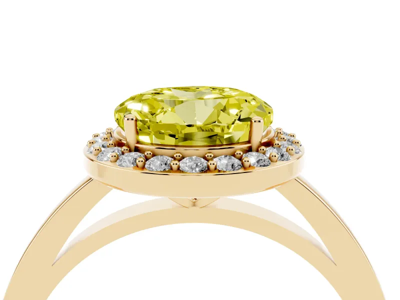 Round Thin Halo Low Profile Engagement Ring Setting for a Fancy Yellow Lab-Grown Diamond | Slim Plain Band | Yellow Gold