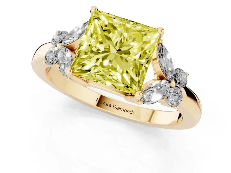 Princess Cut Petal Engagement Ring Setting for a Fancy Yellow Lab-Grown Diamond | Yellow Gold