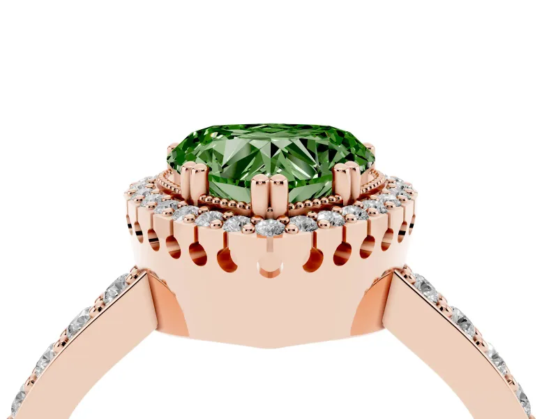 Heart-Shaped Vintage Halo Pavé Engagement Ring Setting for a Fancy Green Lab-Grown Diamond | Milgrain Border | Rose Gold