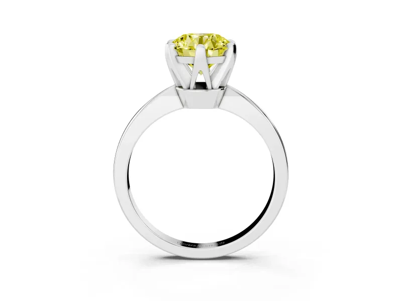 Fancy Yellow Round Cut Diamond Solitaire Engagement Ring Set in Silver with Slim Tapered Solitaire Band