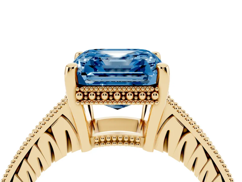 Asscher Cut Engraved Engagement Ring Setting for a Fancy Blue Lab-Grown Diamond | Yellow Gold
