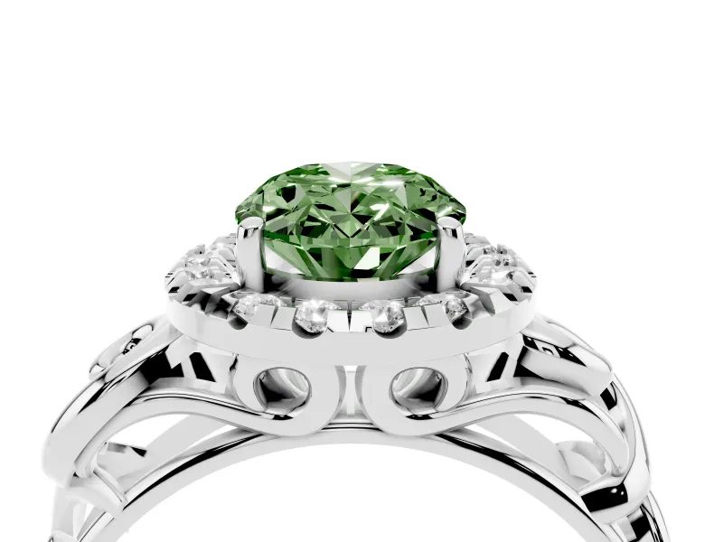 Oval Filigree Halo Engagement Ring Setting for a Fancy Green Lab-Grown Diamond | Platinum