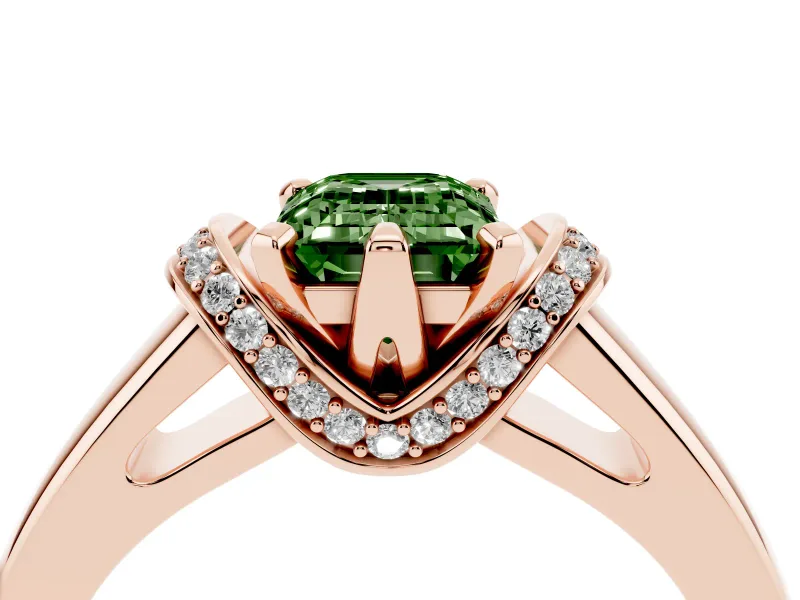 Emerald Cut Pavé Collar Engagement Ring Setting for a Fancy Green Lab-Grown Diamond | Rose Gold