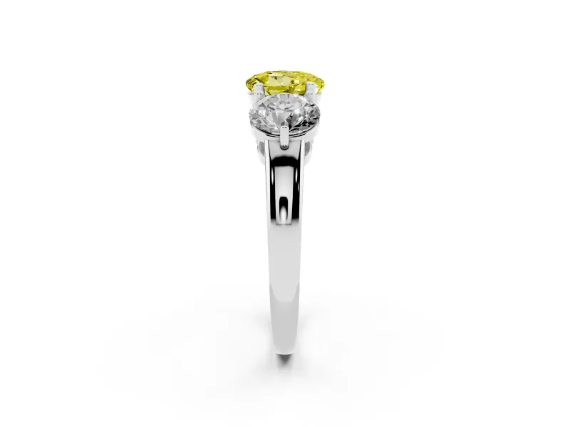 Round Three Stone Engagement Ring Setting for a Fancy Yellow Lab-Grown Diamond | Plain Band | Sterling Silver