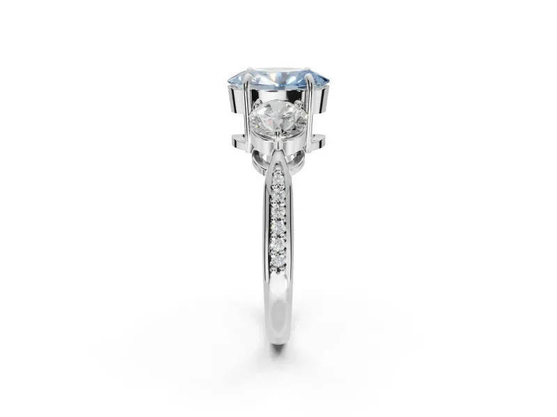 Oval Three Stone Engagement Ring Setting for a Fancy Blue Lab-Grown Diamond | Tapered Pave Band | Platinum