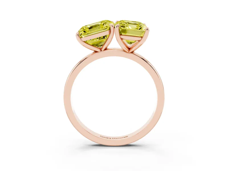 Fancy Yellow Asscher Cut and Emerald Cut Toi Moi Ring Set in Rose gold with Prong Setting