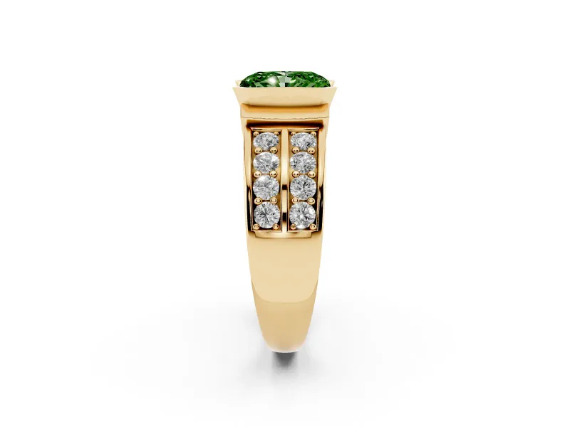 Radiant Cut Half Bezel Engagement Ring Setting for a Fancy Green Lab-Grown Diamond | Channel Band | Yellow Gold