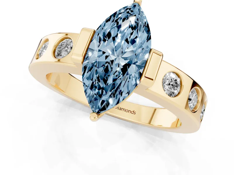 Marquise Tension Style Engagement Ring Setting for a Fancy Blue Lab-Grown Diamond | Yellow Gold
