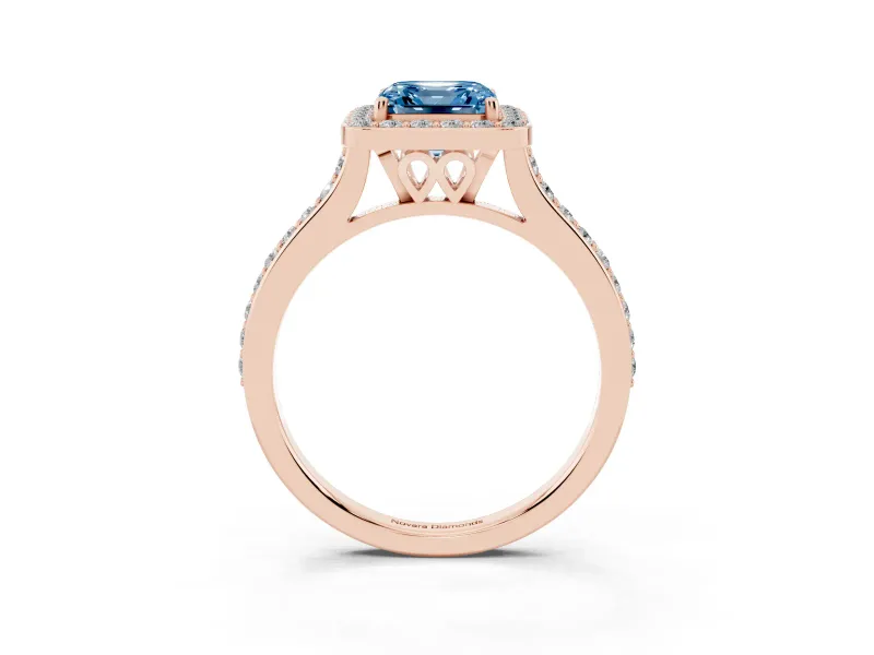 Asscher Cut Halo Engagement Ring Setting for a Fancy Blue Lab-Grown Diamond | Rose Gold - Design NV-24729