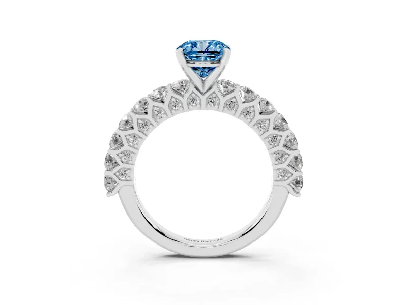 Cushion Cut Shared Prong Engagement Ring Setting for a Fancy Blue Lab-Grown Diamond | Platinum