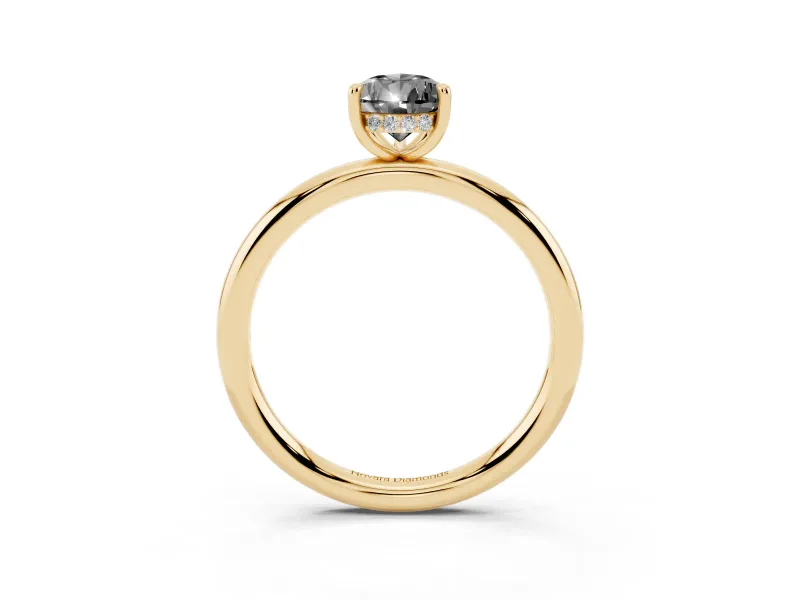 Fancy Black Pear Cut Diamond Solitaire Ring Set in Yellow gold with Thin Band and Prong Setting