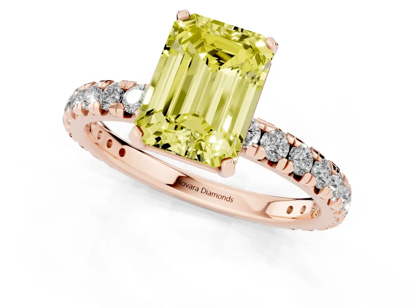 Emerald Cut Pavé Engagement Ring Setting for a Fancy Yellow Lab-Grown Diamond | Rose Gold