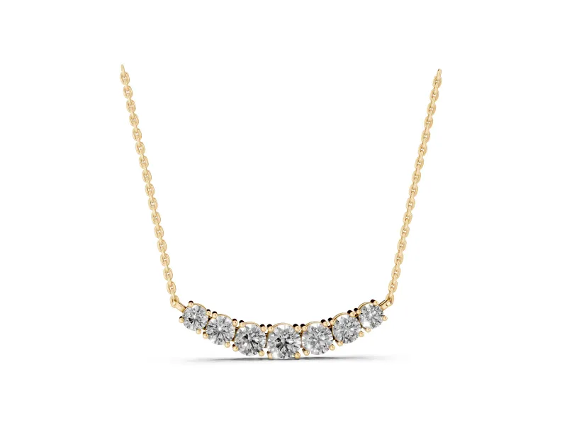 Round Lab-Grown Diamond Graduated Curved Bar Necklace | Prong Set | Yellow Gold