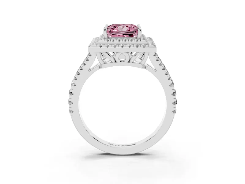 Princess Cut Halo Engagement Ring Setting for a Fancy Pink Lab-Grown Diamond | Platinum - Design NV-24799