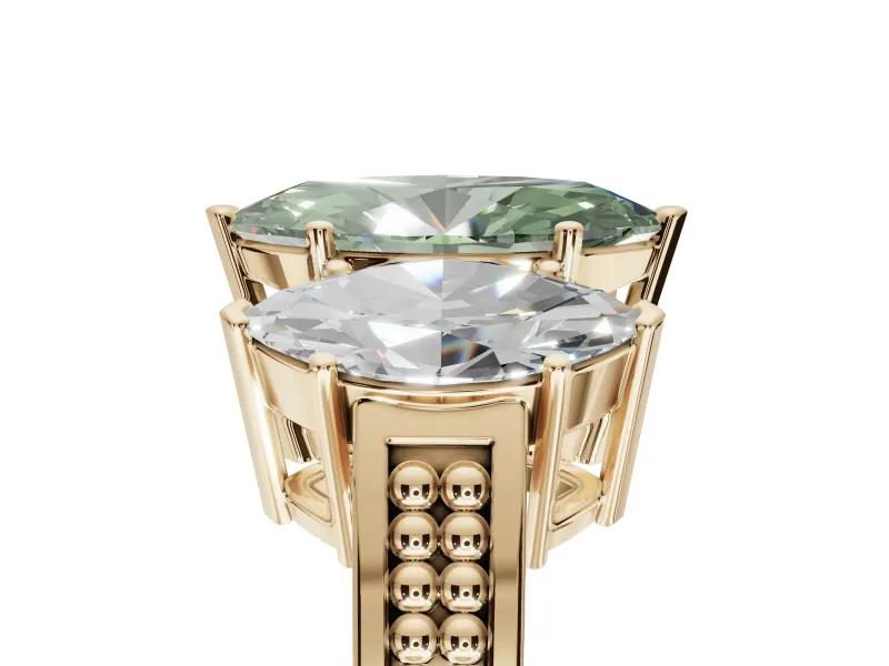 Marquise Three Stone Engagement Ring Setting for a Fancy Green Lab-Grown Diamond | Beaded Shoulders | Yellow Gold