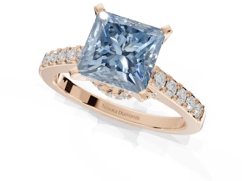 Princess Cut Pavé Solitaire Engagement Ring Setting for a Fancy Blue Lab-Grown Diamond | Crossover Gallery | Rose Gold