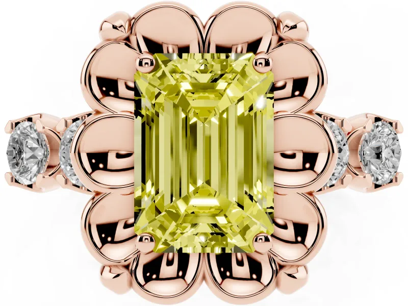 Emerald Cut Floral Engagement Ring Setting for a Fancy Yellow Lab-Grown Diamond | Petal Frame | Rose Gold
