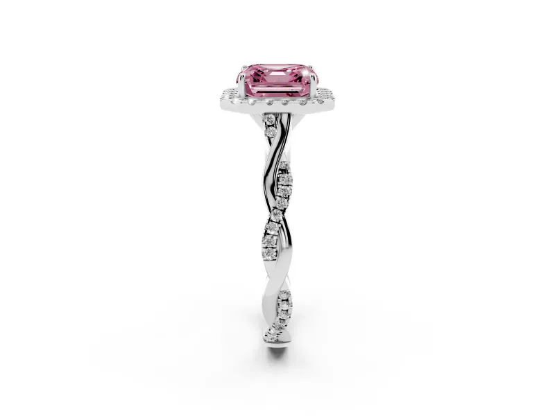 Asscher Cut Twist Halo Engagement Ring Setting for a Fancy Pink Lab-Grown Diamond | Platinum