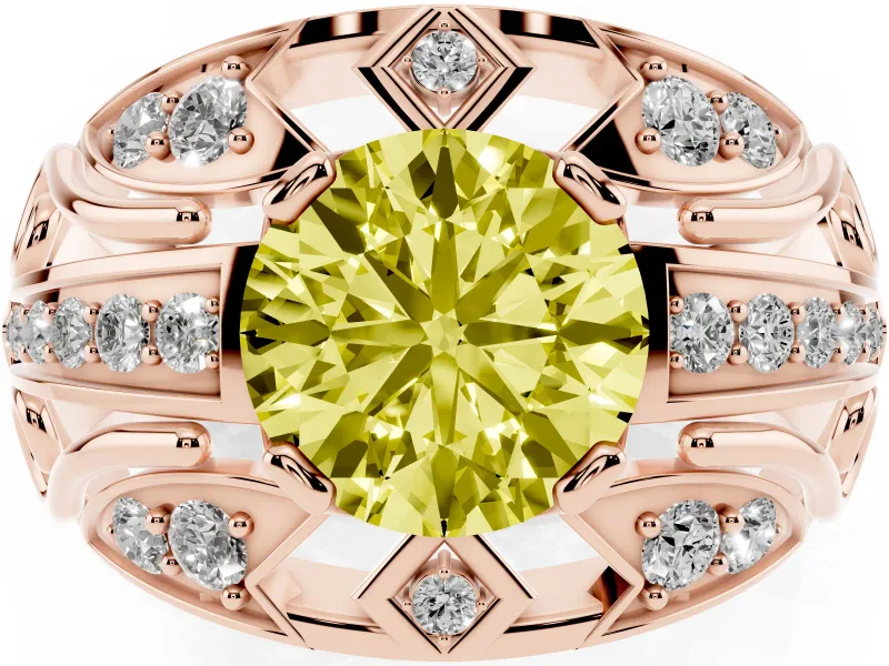 Round Art Deco Graduated Engagement Ring Setting for a Fancy Yellow Lab-Grown Diamond | Rose Gold