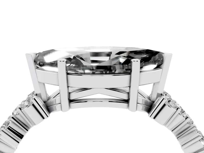 Marquise Scattered Accent Engagement Ring Setting for a Black Center | Slim Band | White Gold