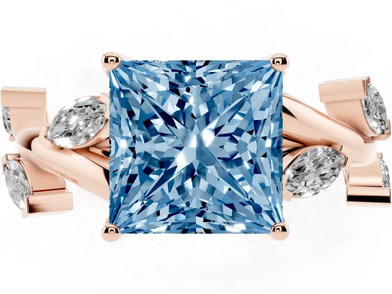 Princess Cut Twisted Vine Engagement Ring Setting for a Fancy Blue Lab-Grown Diamond | Rose Gold
