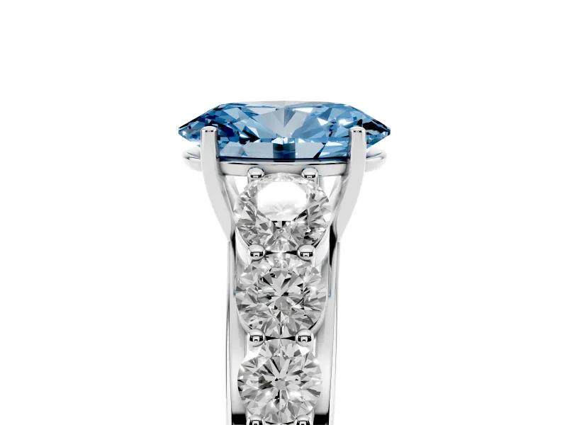 Oval Graduated Side Stone Engagement Ring Setting for a Fancy Blue Lab-Grown Diamond | Flat Top Band | Sterling Silver