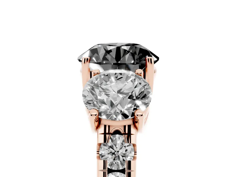 Round Three Stone Engagement Ring Setting for a Black Center | Accented Shoulders | Rose Gold