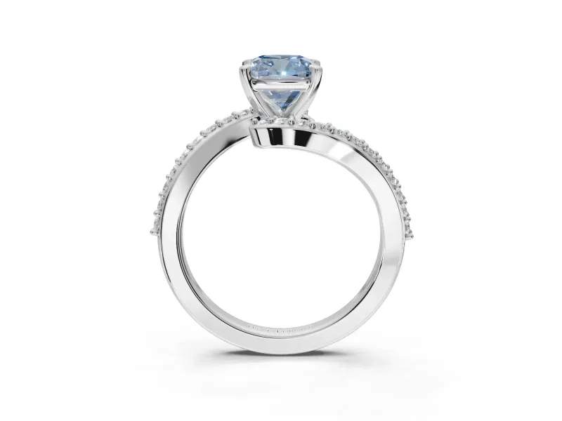 Cushion Cut Bypass Pavé Engagement Ring Setting for a Fancy Blue Lab-Grown Diamond | Platinum