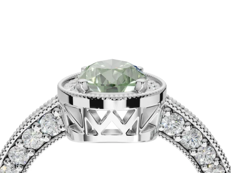 Pear-Shaped Milgrain Halo Engagement Ring Setting for a Fancy Green Lab-Grown Diamond | Wide Pavé Band | White Gold
