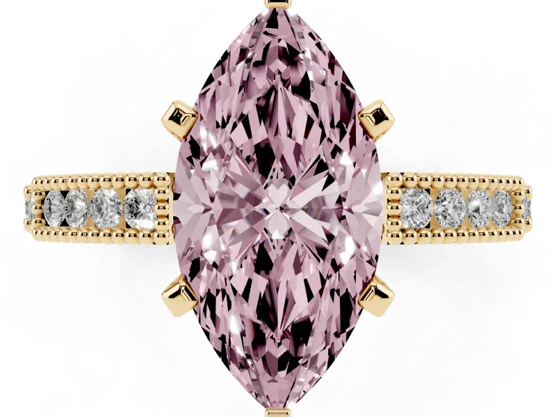 Marquise Vintage Pavé Engagement Ring Setting for a Fancy Pink Lab-Grown Diamond | Yellow Gold