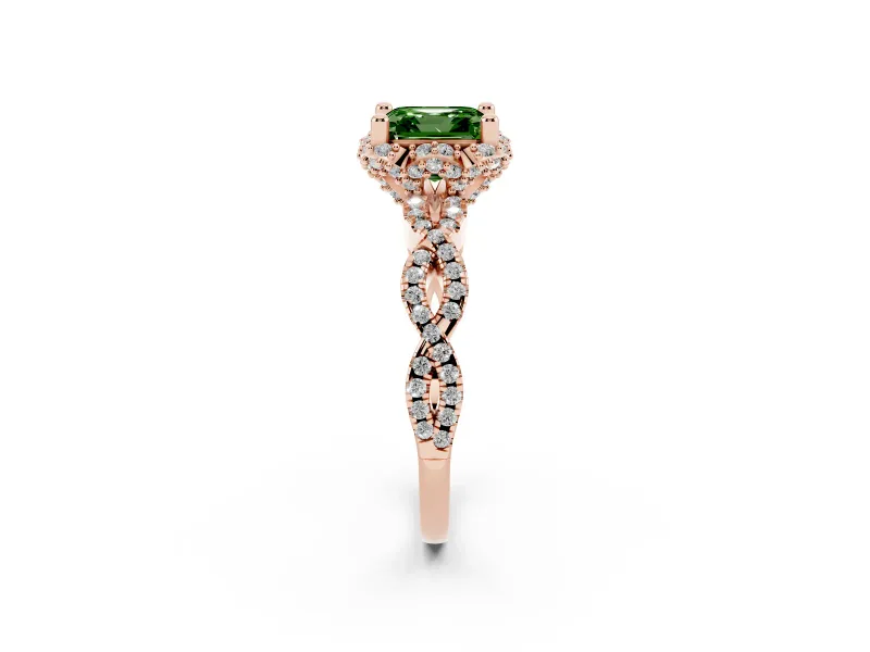 Asscher Cut Milgrain Halo Engagement Ring Setting for a Fancy Green Lab-Grown Diamond | Graduated Shoulders | Rose Gold
