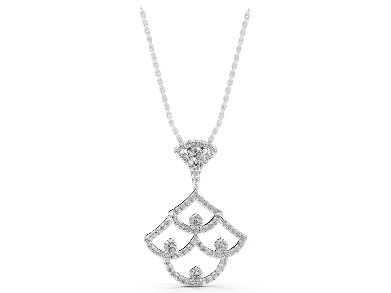 Round Lab-Grown Diamond Pavé Openwork Fan Pendant Necklace | Scalloped Arches | Sterling Silver