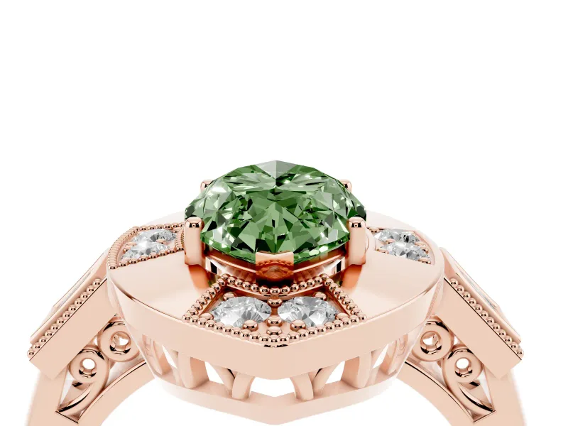 Fancy Green Marquise Cut Diamond Milgrain Halo Ring Set in Rose gold with Split Shank