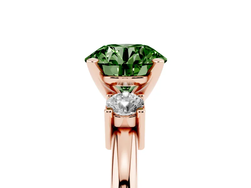Round Three Stone Engagement Ring Setting for a Fancy Green Lab-Grown Diamond | Round Side Stones | Rose Gold