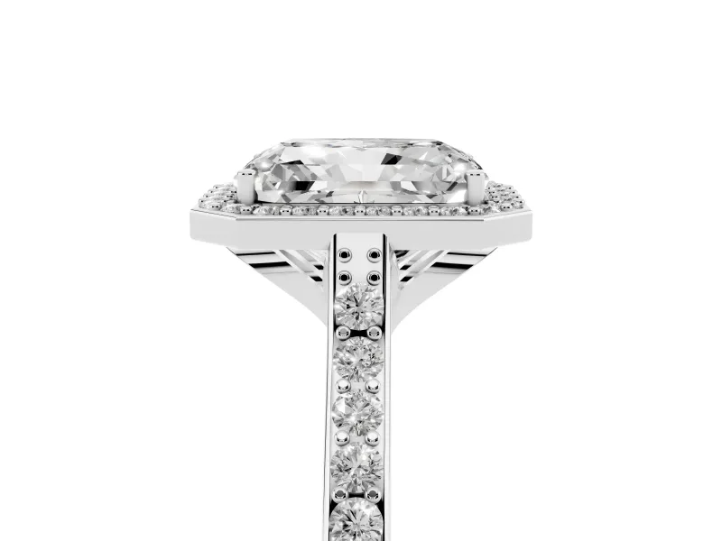 Radiant Cut Pavé Halo Engagement Ring Setting | Sterling Silver