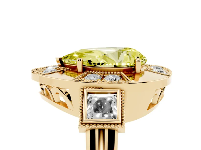 Pear-Shaped Milgrain Sectioned Halo Engagement Ring Setting for a Fancy Yellow Lab-Grown Diamond | Yellow Gold