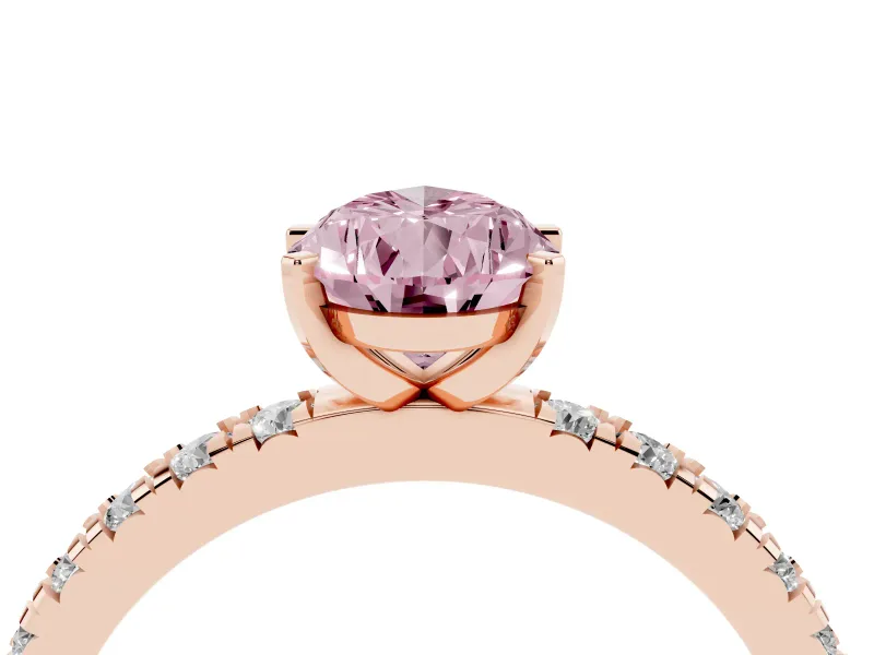 Fancy Pink Pear Cut Diamond Pavé Band Solitaire Set in Rose gold with Prong Setting