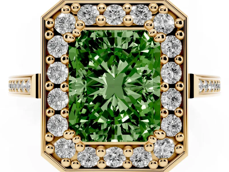 Radiant Cut Halo Engagement Ring Setting for a Fancy Green Lab-Grown Diamond | Polished Halo Rim | Yellow Gold