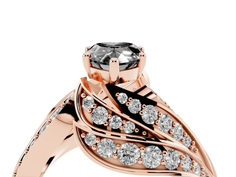 Pear-Shaped Bypass Pavé Engagement Ring Setting for a Black Center | Graduated Pavé | Rose Gold