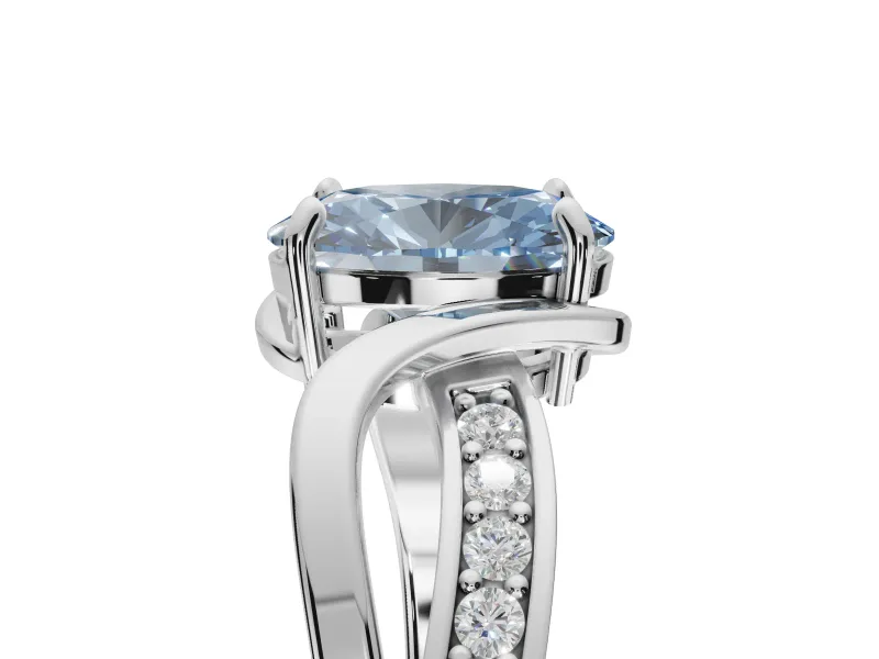 Oval Bypass Solitaire Engagement Ring Setting for a Fancy Blue Lab-Grown Diamond | Pavé Strands | Sterling Silver