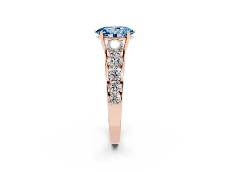 Oval Graduated Side Stone Engagement Ring Setting for a Fancy Blue Lab-Grown Diamond | Flat Top Band | Rose Gold