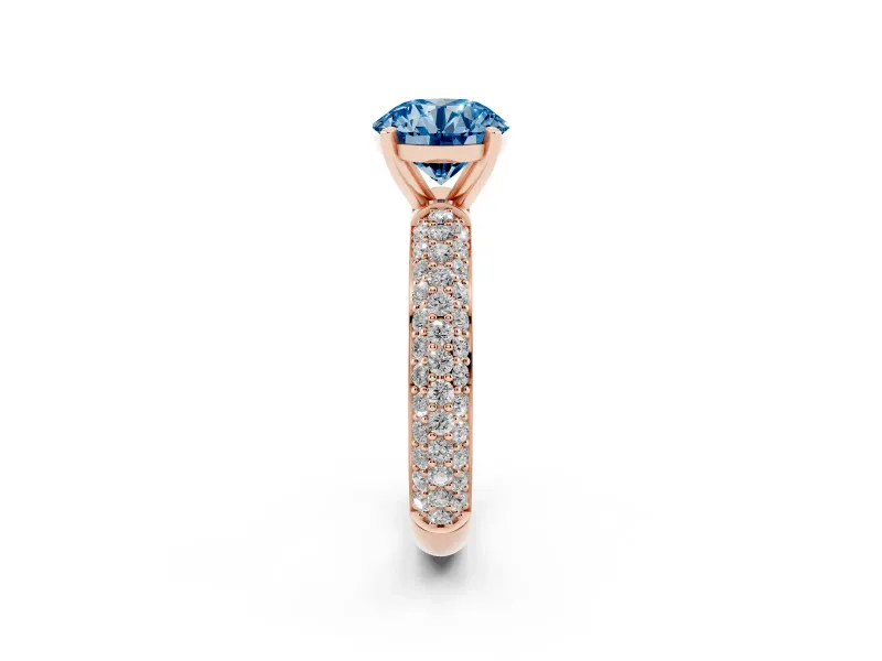 Round Domed Pavé Engagement Ring Setting for a Fancy Blue Lab-Grown Diamond | Rose Gold