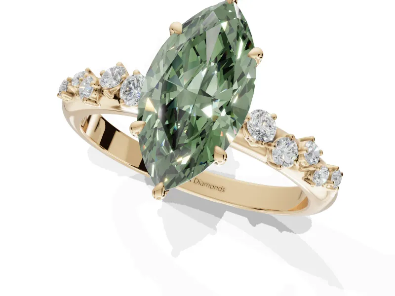 Marquise Graduated Solitaire Engagement Ring Setting for a Fancy Green Lab-Grown Diamond | Yellow Gold