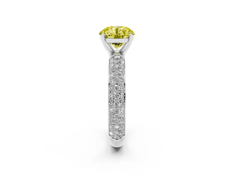 Round Domed Pavé Engagement Ring Setting for a Fancy Yellow Lab-Grown Diamond | White Gold