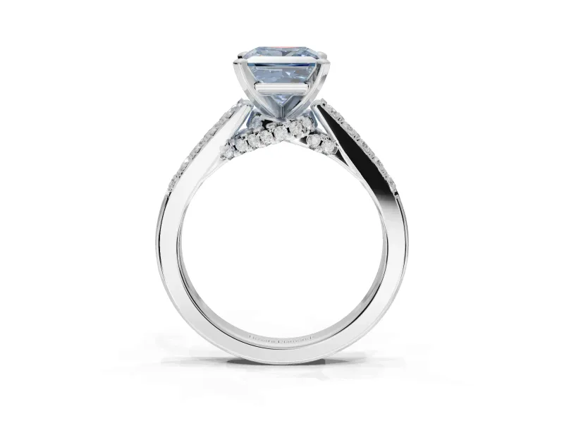 Princess Cut Pavé Engagement Ring Setting for a Fancy Blue Lab-Grown Diamond | Crossover Gallery | Sterling Silver