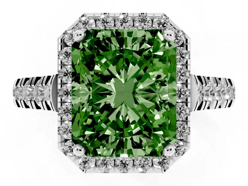 Radiant Cut Accented Halo Engagement Ring Setting for a Fancy Green Lab-Grown Diamond | Platinum