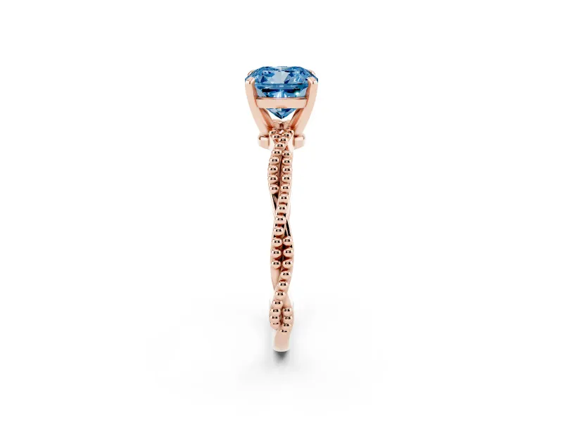 Cushion Cut Twisted Solitaire Engagement Ring Setting for a Fancy Blue Lab-Grown Diamond | Rose Gold
