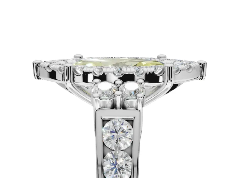 Marquise Halo Engagement Ring Setting for a Fancy Yellow Lab-Grown Diamond | Graduated Channel Band | Platinum